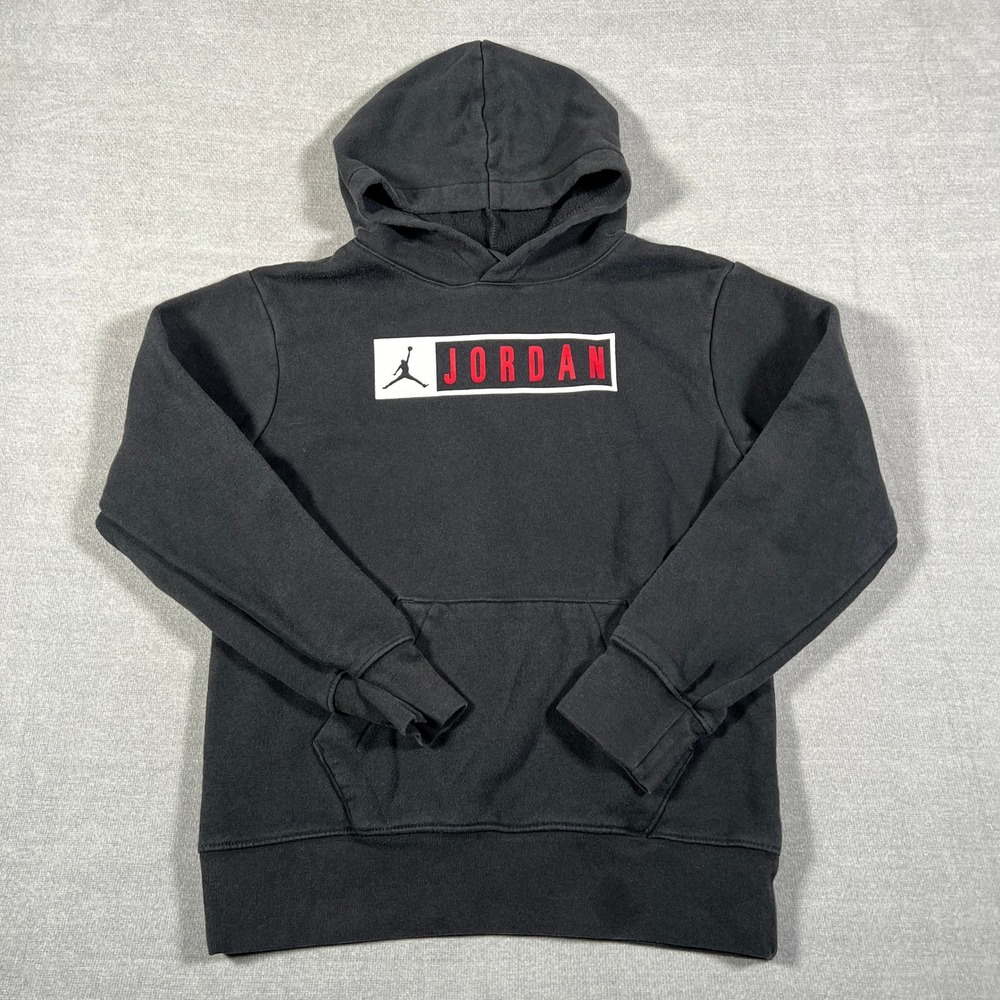 Jordan Jumpman Box Logo Pullover Hoodie Kids Size M Black Cotton Blend